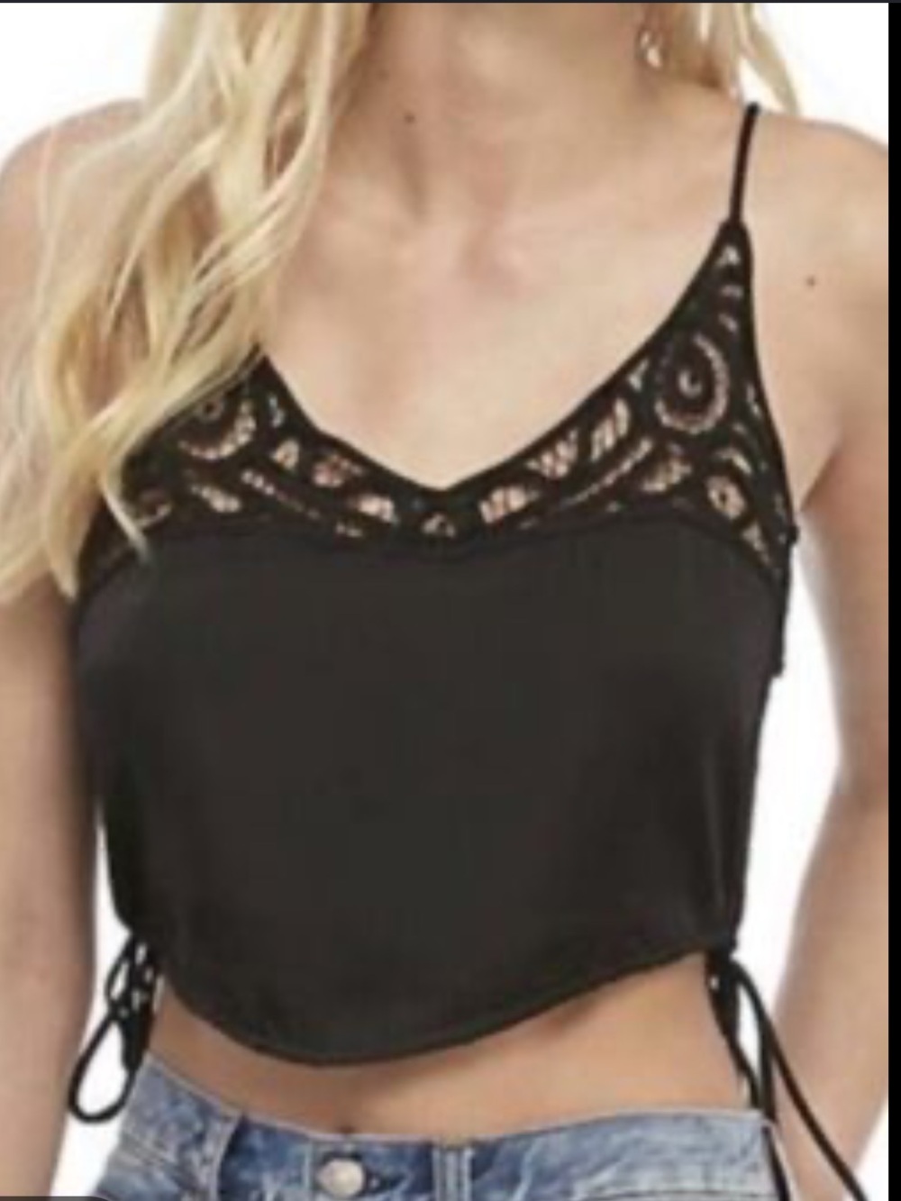 Free People Black Lace Detail Camisole